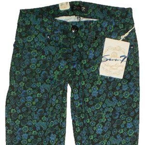 Seven 7 Premium Jeans Stretch Womens Skinny Green Floral Print Denim